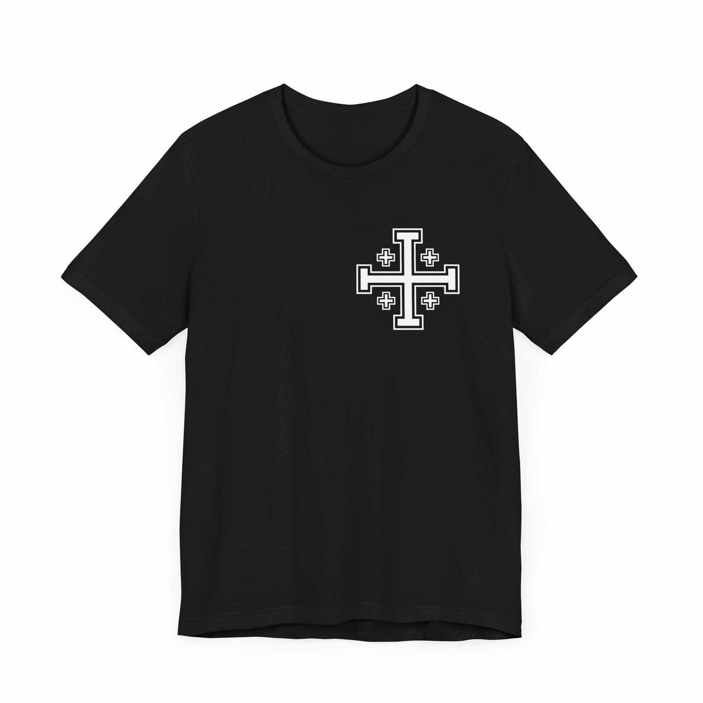 Jerusalem Cross Crusade Black T-Shirt, Unisex Tee, Religious Christian Shirt, Holy Land Gift, Christian Crusader Top